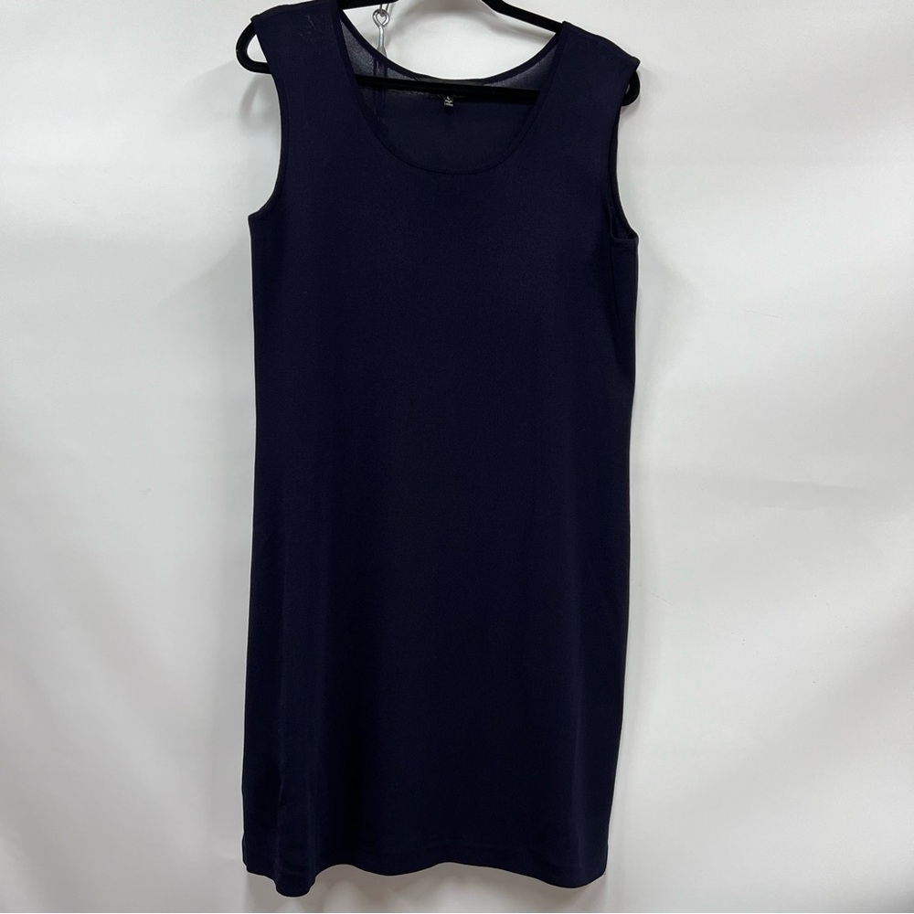 Ming Wang Classic Navy Mini sheer Dress L Career sleeveless